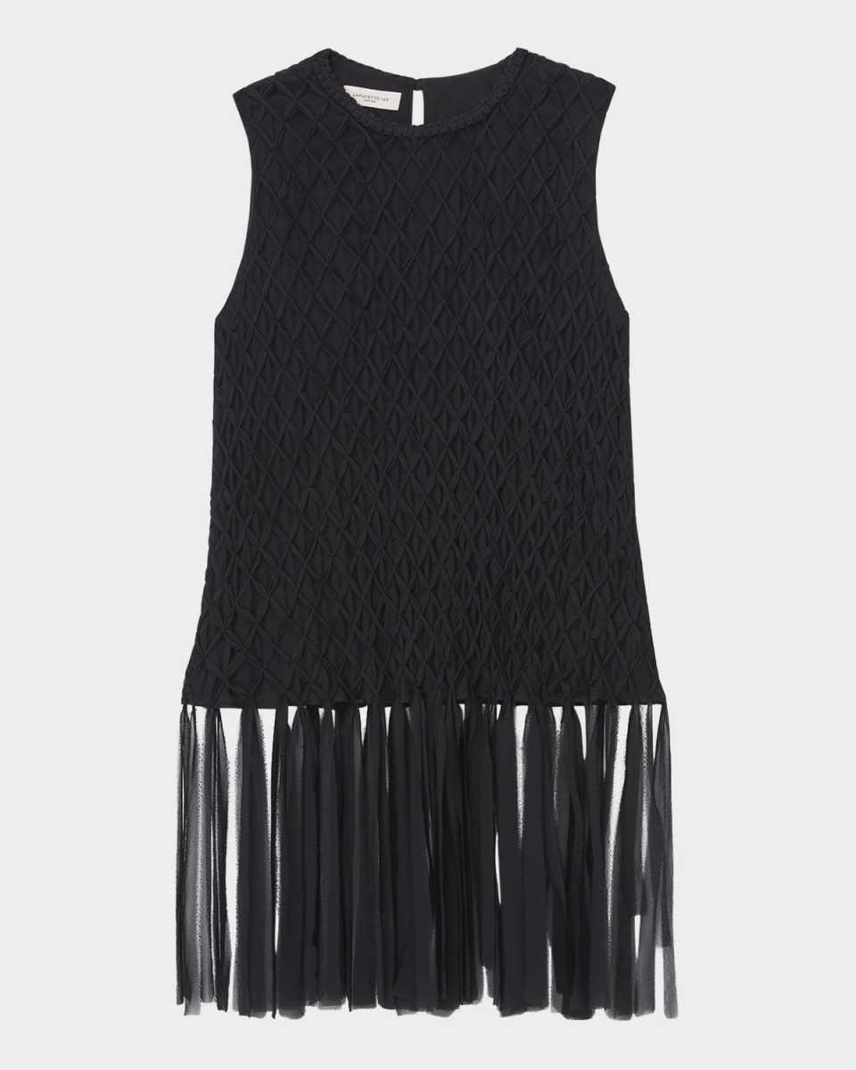Smocked Fringe-Hem Blous